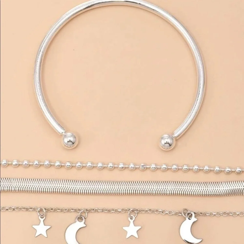 Silver Moon And Star Four Piece Bracelet Set - Picture 5 of 12